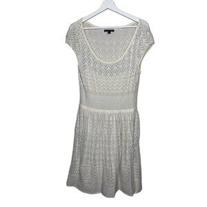 American Eagle White Crochet Sweater Dress L Metallic Fit & Flare
